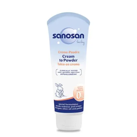 Crema de scutec pudra cu ulei de masline si panthenol, +0luni, 100ml, Sanosan