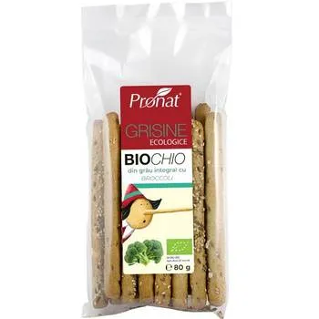 Grisine bio din faina integrala de grau cu broccoli, 80g, Pronat