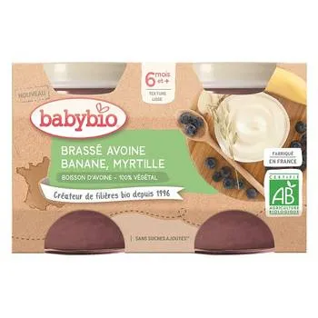 Crema din lapte de ovaz cu banane si afine Bio, 2 x 130g, BabyBio