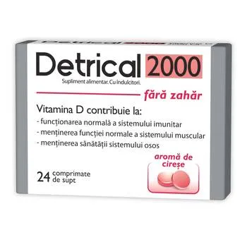 Detrical D3 2000 UI fara zahar cu aroma de cirese, 24 comprimate de supt, Zdrovit