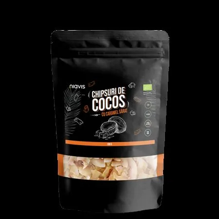 Chipsuri Eco de cocos cu caramel sarat, 100g, Niavis