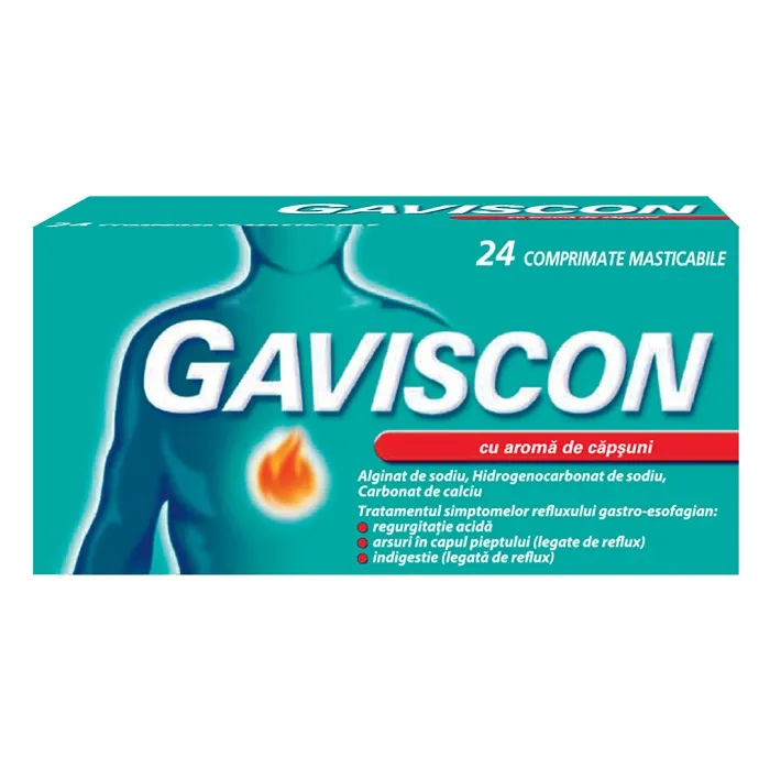 Gaviscon cu aroma de capsuni, 24 comprimate masticabile, Reckitt Benckiser Healthcare