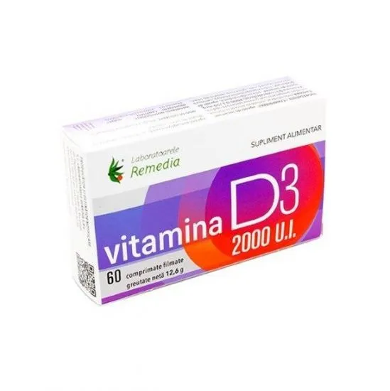 VITAMINA D3 2000UI 3 BLISTERE X 20 COMPRIMATE FILMATE REMEDIA