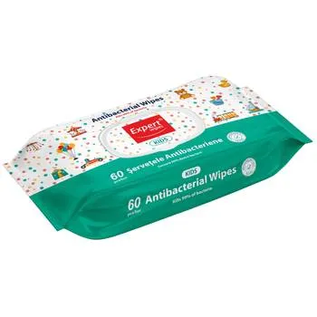 Servetele antibacteriene pentru copii, 60 bucati, Expert Wipes