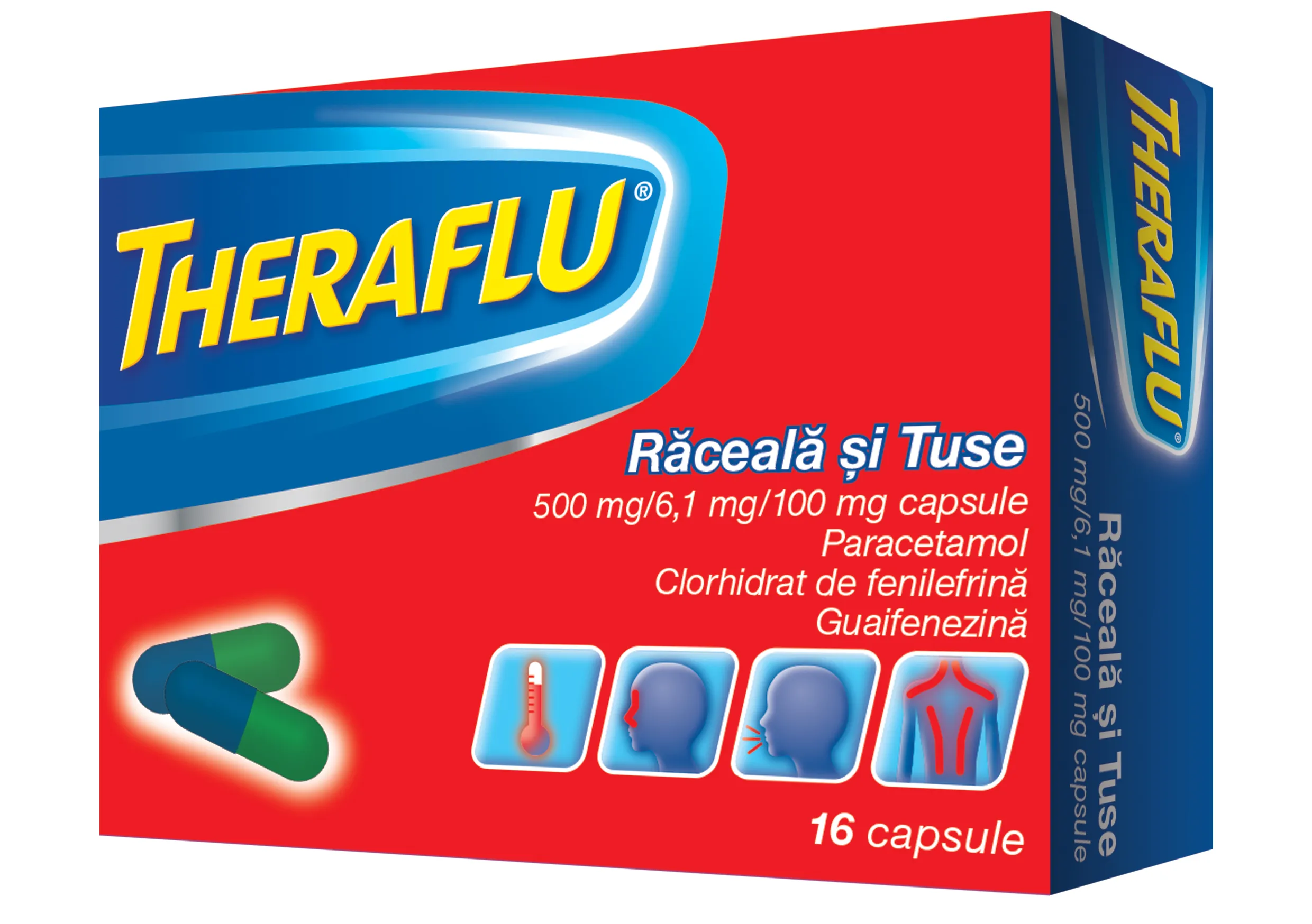 Theraflu Raceala si tuse 500 mg/6,1 mg/100 mg, 16 capsule