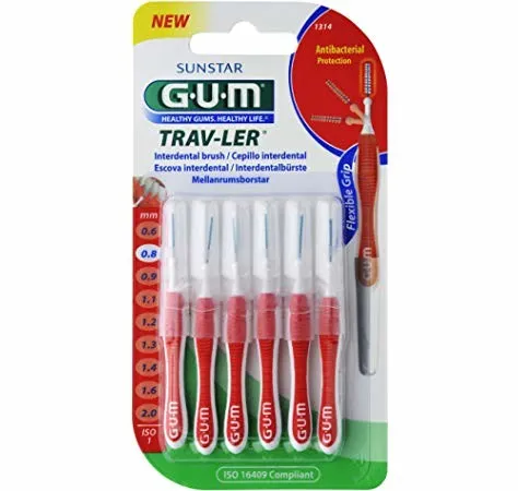 GUM PERII INTERDENTARE TRAV-LER 0.8MM ROSU 6BUC