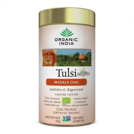 ORGANIC INDIA Ceai Tulsi Masala Chai Relaxant si Regenerant Bio, 100g