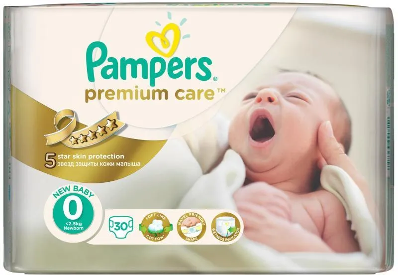 Pampers premium care nr. 0 (<2.5kg) x 30 bucati