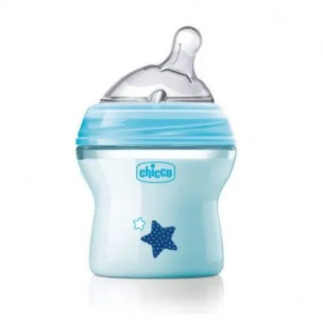 Chicco Biberon Natural Feeling albastru 150ml si suzeta physiosoft silicon 0+ 0974010-7