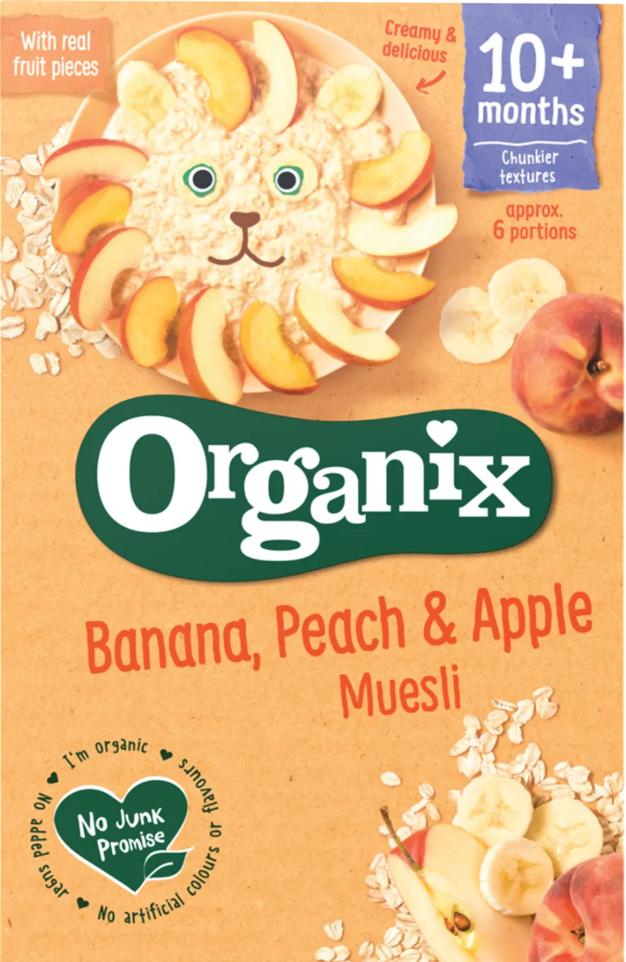 Cereale muesli,banane,piersici x 200g (Organix)