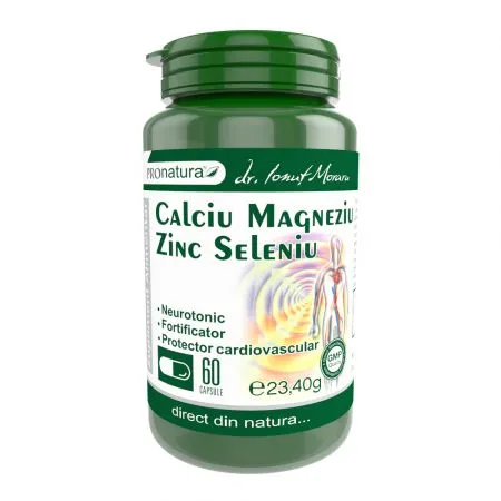 Supliment Alimentar Calciu Magneziu Zinc Seleniu, 60 Capsule, Pro Natura