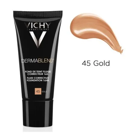 Fond de ten corector fluid rezistenta 16h ten normal sau uscat Dermablend, Nuanta 45 Gold, 30 ml, Vichy