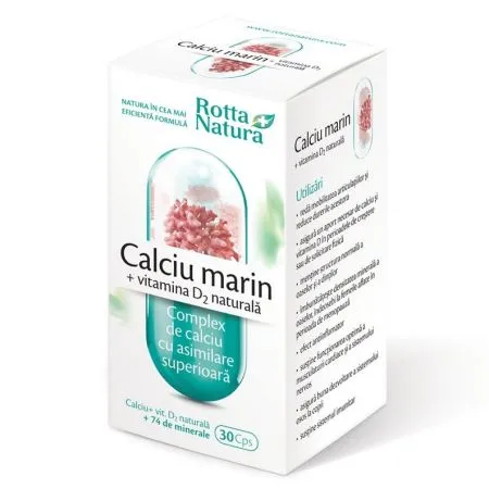 Calciu Marin + Vitamina D2 naturala, 30 capsule, Rotta Natura