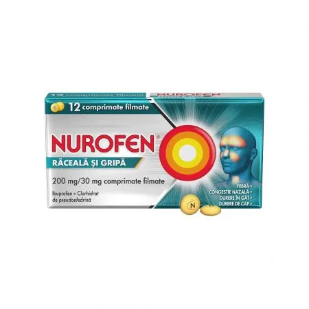 Nurofen raceala si gripa, 200 mg/30 mg, 12 comprimate filmate, Reckitt Benckiser