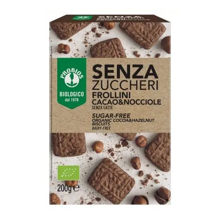 Biscuiti bio fara zahar cu cacao si alune, 200 g, Probios