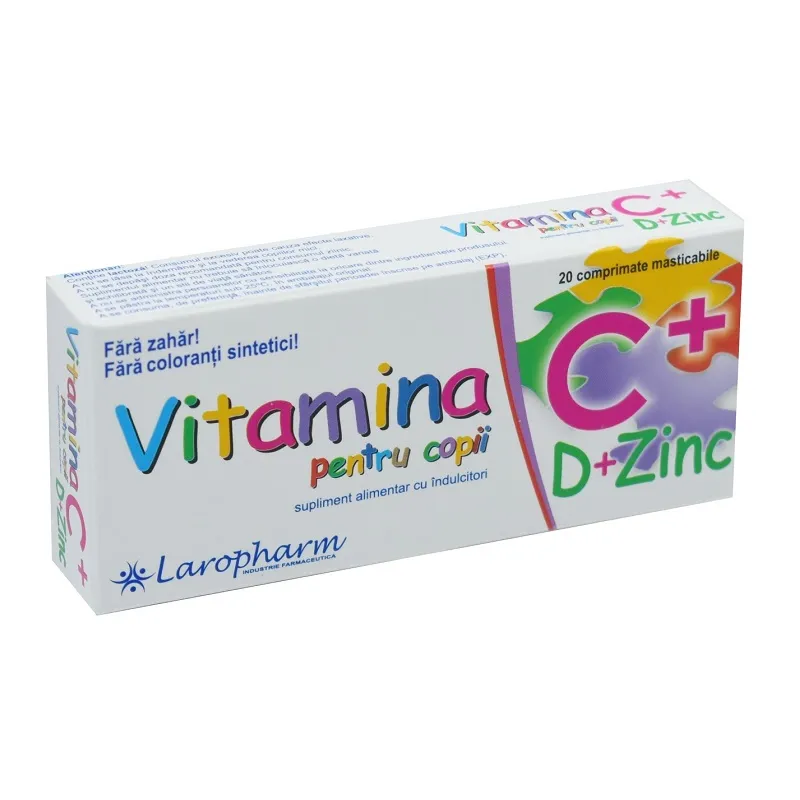 Vitamina C+D+Zinc pentru copii, 20 comprimate masticabile, Laropharm