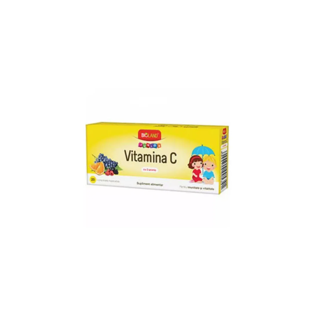 Vitamina C cu 3 arome Bioland Junior, 20 comprimate, Biofarm