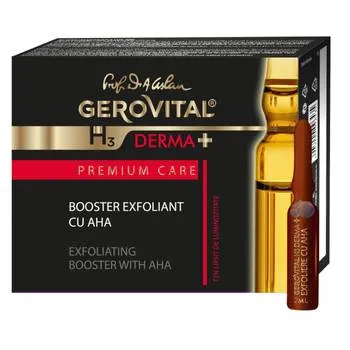 Fiole Booster exfoliant cu AHA Gerovital H3 Derma+ Premium Care, 4 x 2ml, Farmec