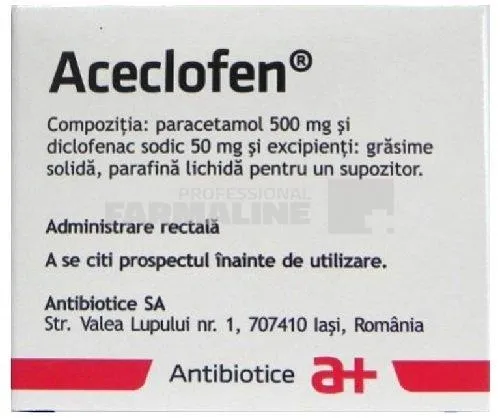 ACECLOFEN x 6 SUPOZ. 500mg+50mg ANTIBIOTICE SA