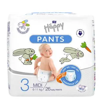 Scutece-chilotel Happy Pants Midi 6-11kg, 26 bucati, Bella Baby