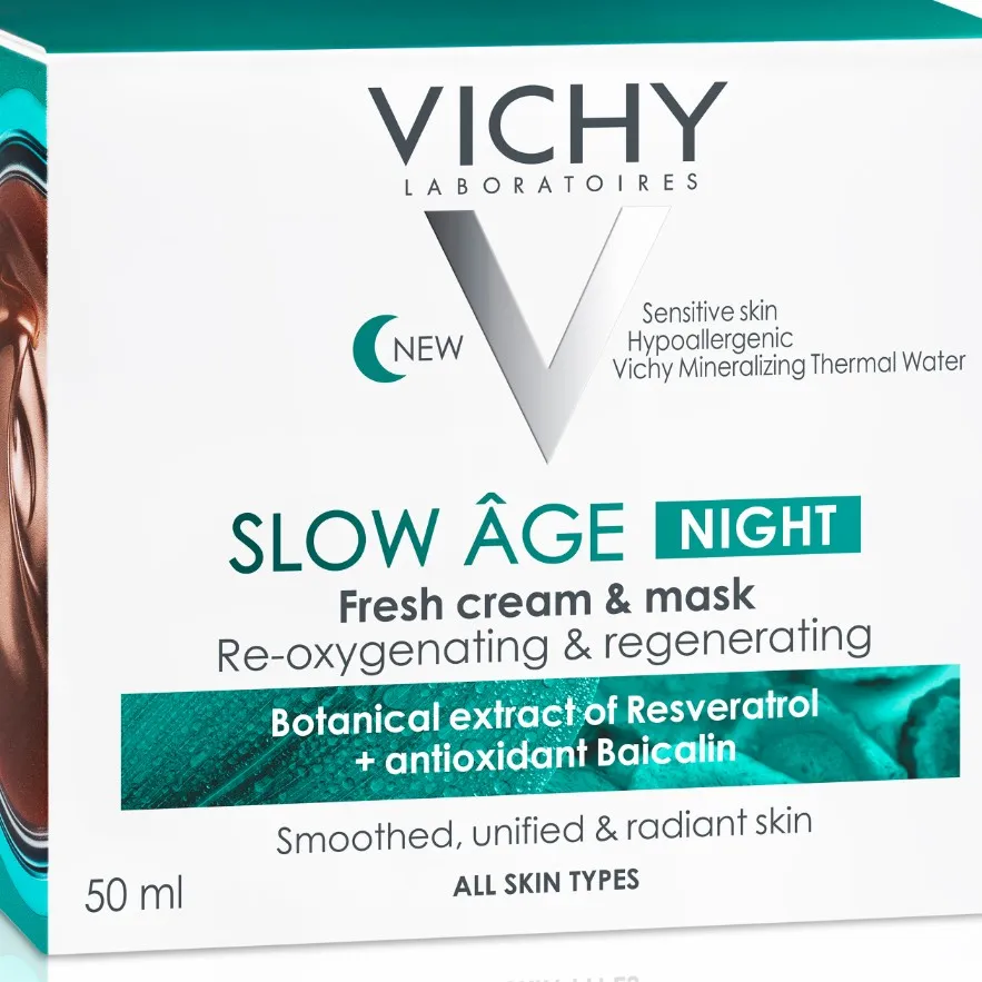 VICHY Slow Âge Crema de noapte si masca de fata cu efect racoritor pentru toate tipurile de ten, 50ml