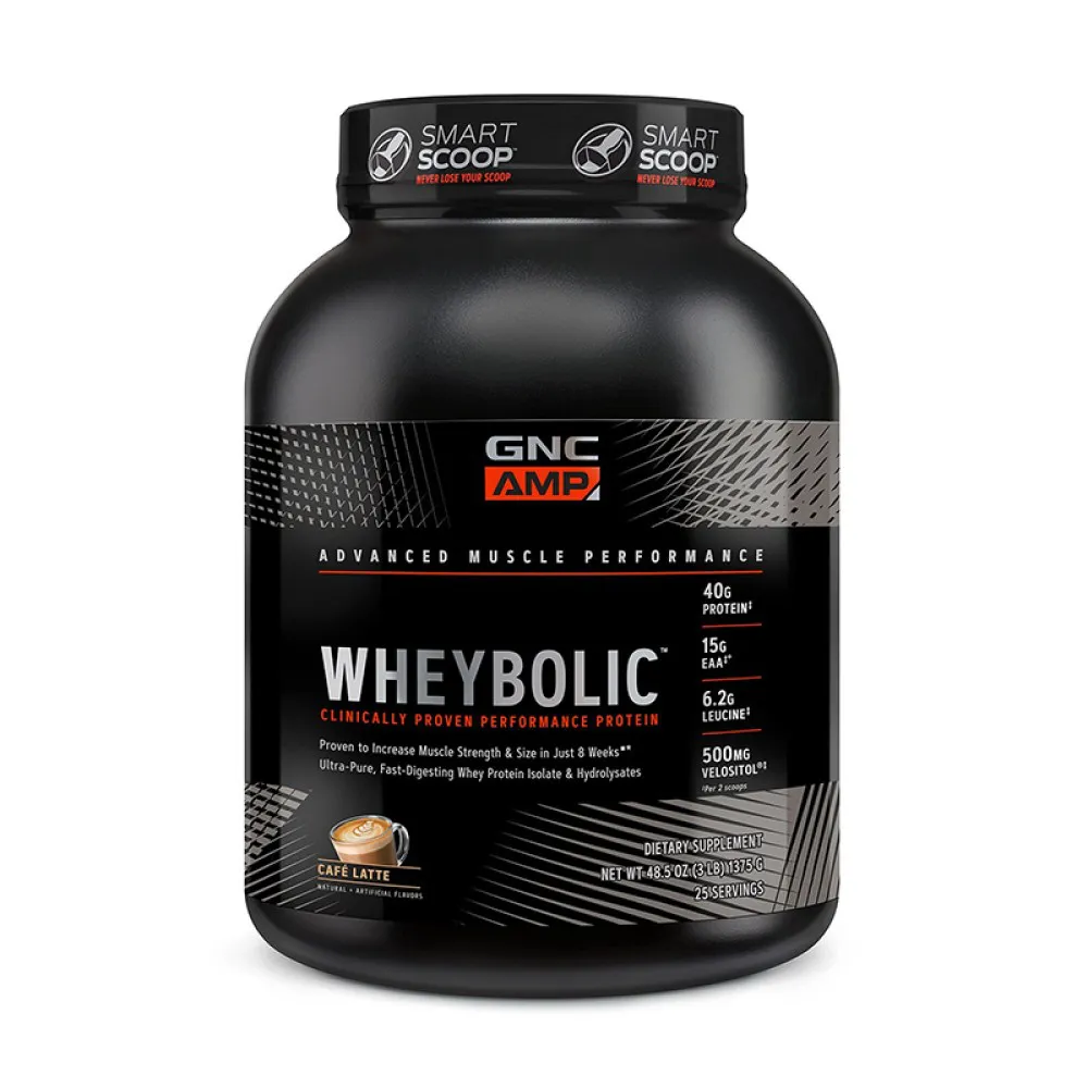 AMP Wheybolic Proteina din zer cu aroma de cafea cu lapte (1375 grame), GNC