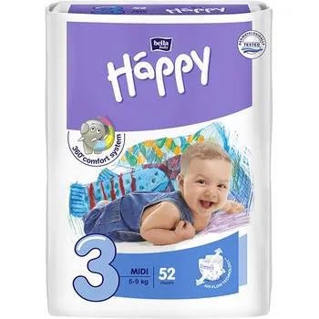 Scutece Happy Midi 5-9kg, 52 bucati, Bella Baby