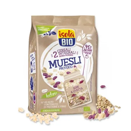 Musli Eco cu seminte si stafide fara zahar, 375g, Isola Bio