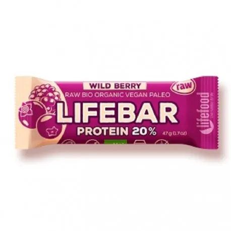 Lifebar Baton proteic cu fructe de padure raw bio x 47 grame