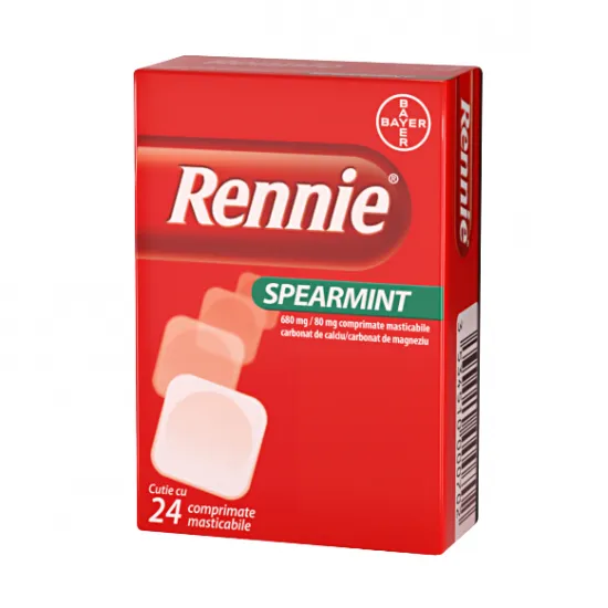Rennie Spearmint 680 mg/80 mg x 24 comprimate masticabile