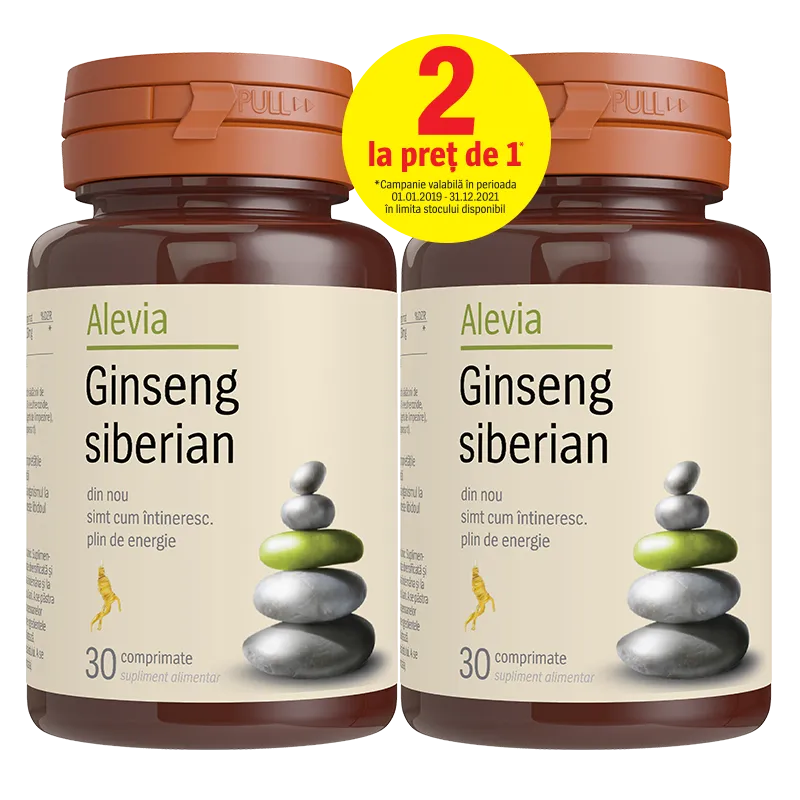 Pachet Ginseng Siberian, 30 comprimate, Alevia (1+1)