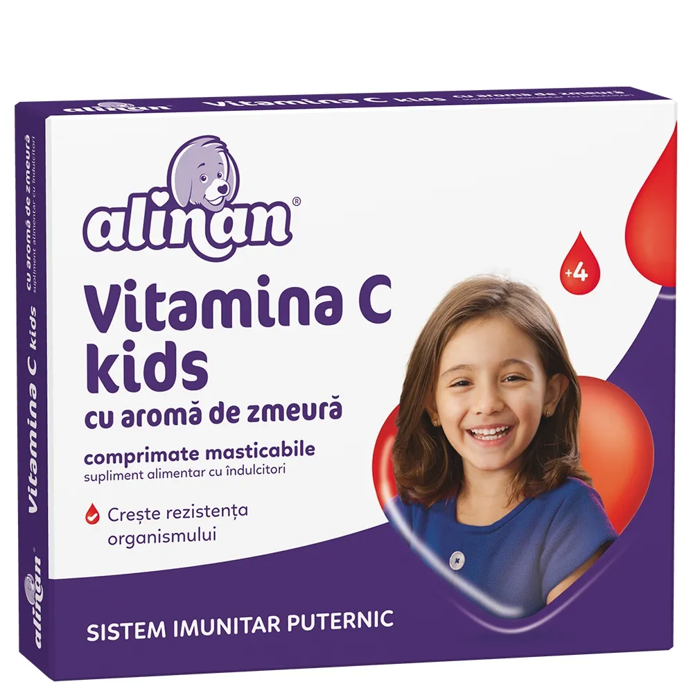 Alinan Vitamina C pentru copii, 20 comprimate masticabile cu aroma de zmeura, Fiterman