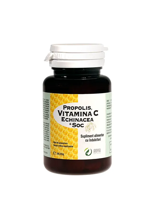 Propolis & Vitamina C & Echinacea & Soc 100mg x 60 comprimate Adya Green Pharma