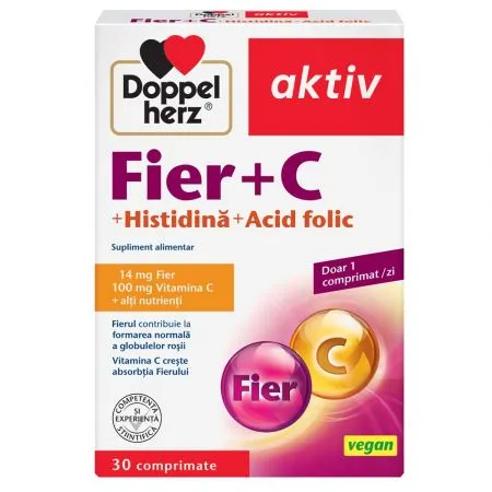 Fier + Vitamina C + Acid Folic + Histidina Aktiv, 30 comprimate, Doppelherz