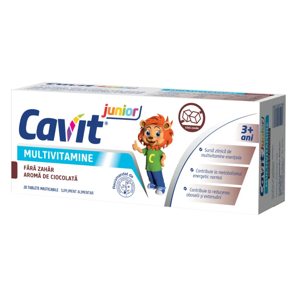 CAVIT JUNIOR MULTIVITAMINE FARA ZAHAR AROMA CIOCOLATA X 20TABLETE