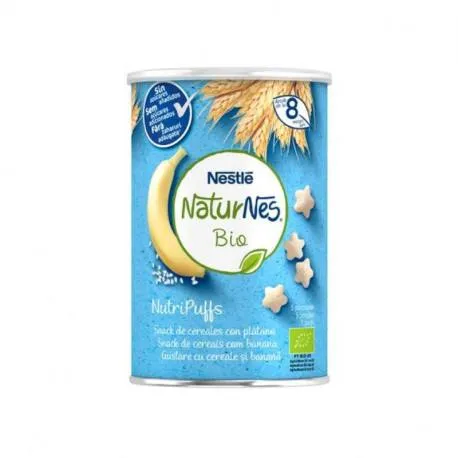 Gustare din cereale NaturNes BIO NutriPuffs cu banana 35g, de la 8 luni