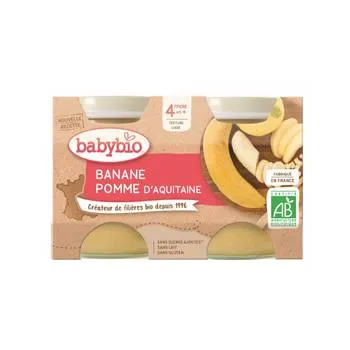 Piure de mere si banane Bio, 2 x 130g, BabyBio