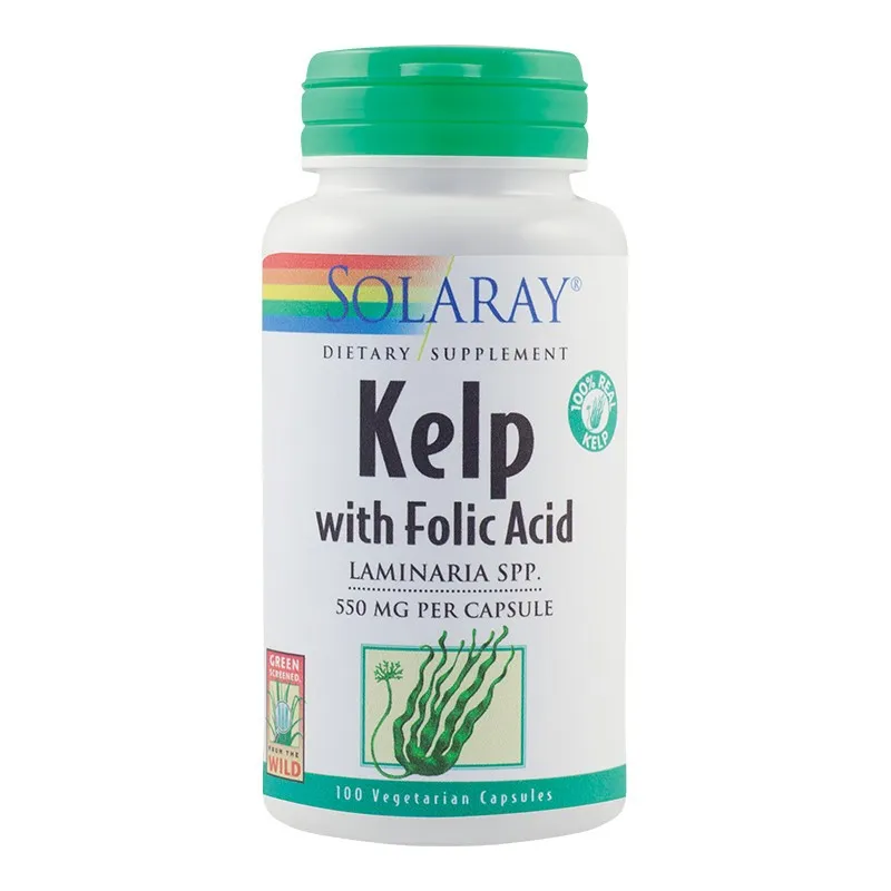 SECOM Kelp 550mg si Acid Folic, 100 capsule, Solaray