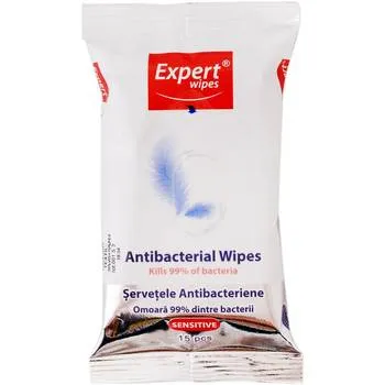 Servetele umede Antibacteriene Sensitive, 15 bucati, Expert Wipes