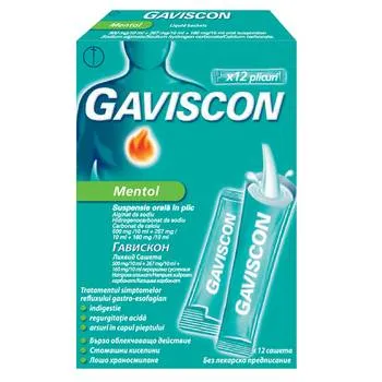 Gaviscon Mentol suspensie orala in plic, 10ml x 12 plicuri, Reckitt Benckiser