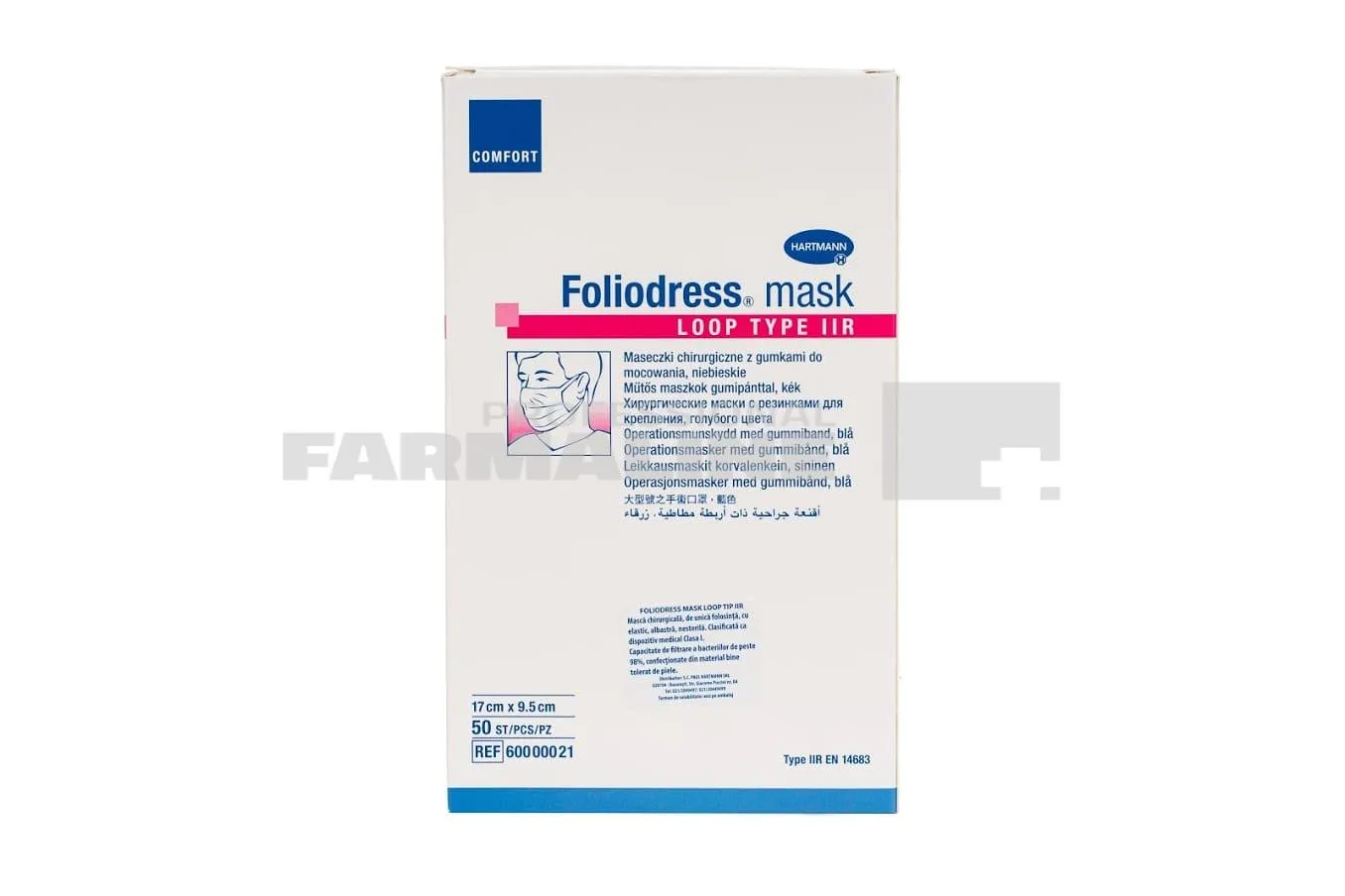 Hartmann  Foliodress Mask comfort loop masca chirurgicala albastra 50 bucati