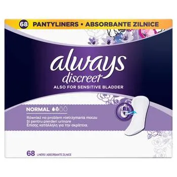 Absorbante zilnice pentru incontinenta urinara Discreet Liners Normal, 68 bucati, Always