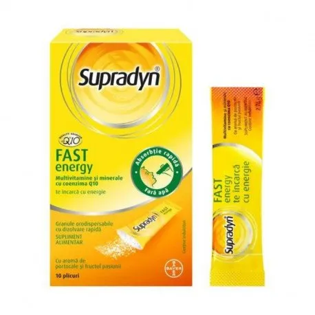 Supradyn Fast Energy, 10 Plicuri granule orodispersabile cu dizolvare rapida, Multivitamine si Coenzima Q10