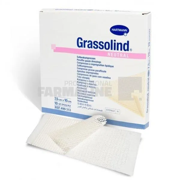 Hartmann Grassolind comprese impregnate cu unguent 7,5 cm x 10 cm 10 bucati