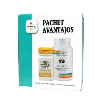 Pachet MSM 750mg 90 capsule + Vitamina D3 30 capsule Gratuit, Secom