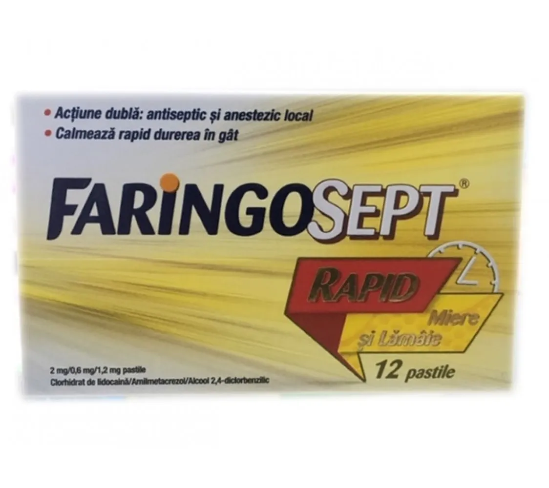 Faringosept rapid miere si lamaie 2 mg/0,6 mg/1,2 mg 12 comprimate
