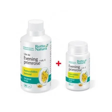 Pachet Evening Primrose + Vitamina E, 90 + 30 capsule, Rotta Natura