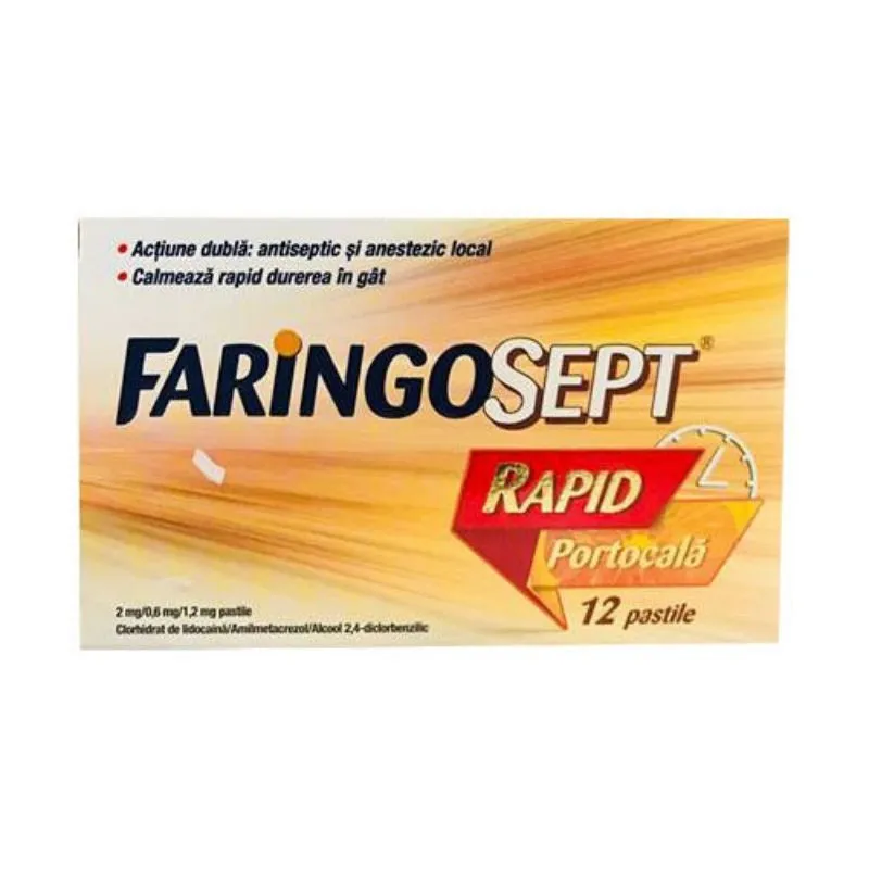 FARINGOSEPT RAPID PORTOCALA 2 mg/0,6 mg/1,2 mg x 12