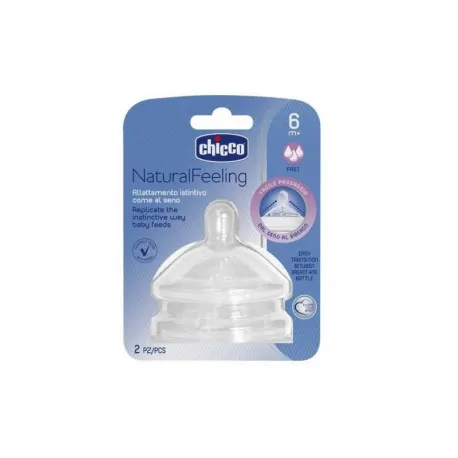 Chicco Natural Feeling Set tetine silicon, flux rapid, 2 bucati, 6 luni+