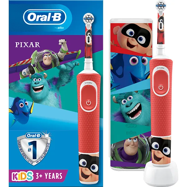 Oral B Periuta electrica kids Vitality duo Pixar D100 rosu + travel case